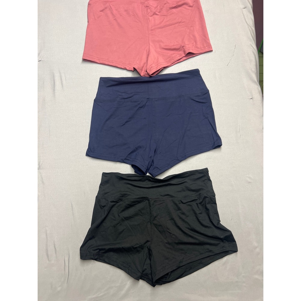 Lot of 3 Womens High Waisted Athletic Compression Shorts Black Navy Pink L/XL